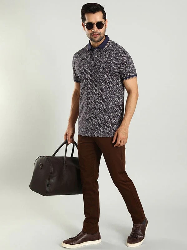 Indian Terrain Men's Half Sleeve Regular Fit Navy Polo T-Shirt